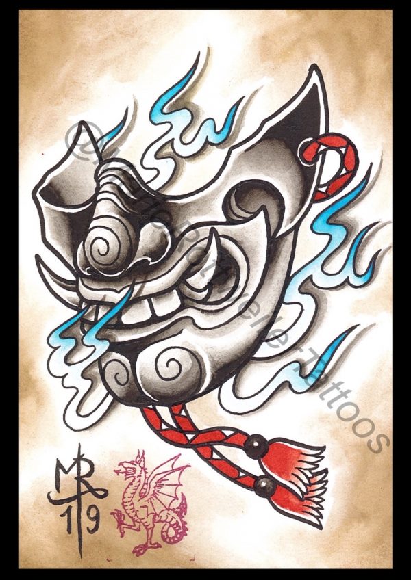Smiling Samurai Mask - Tattoo Artwork